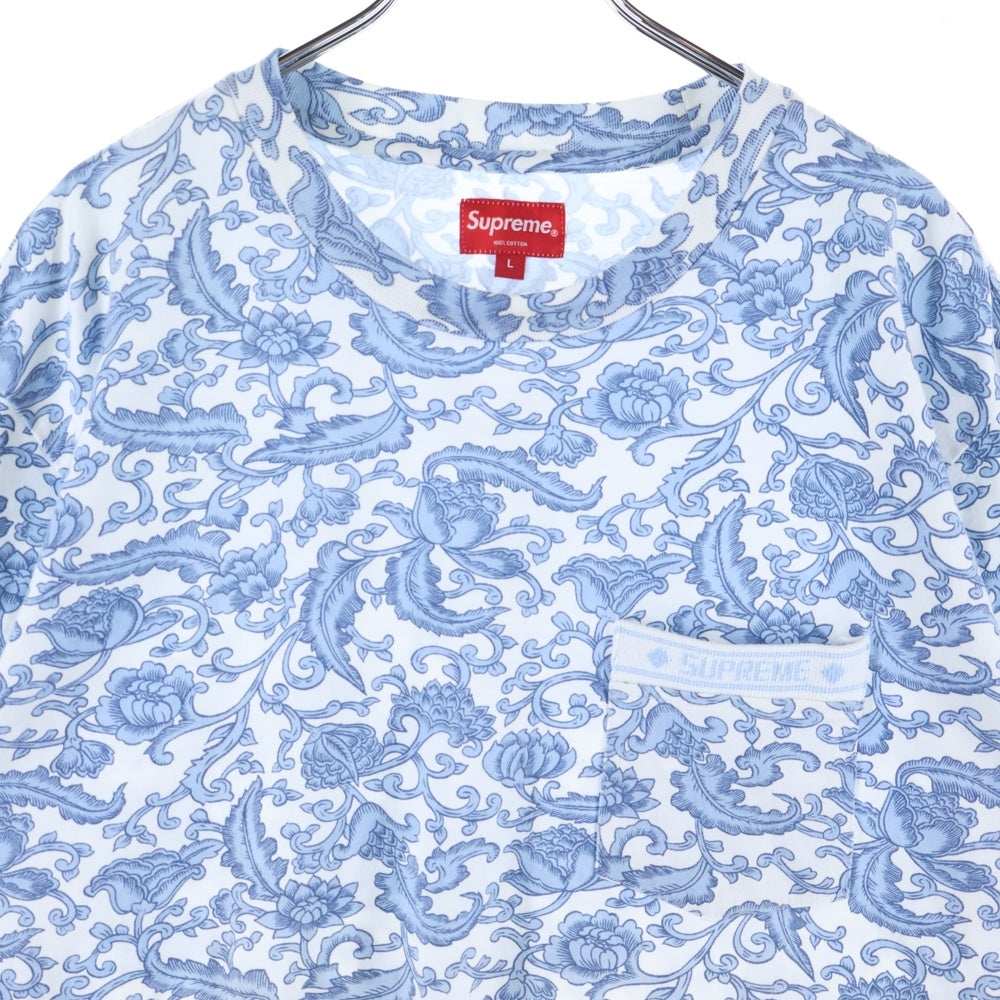 SUPREME(シュプリーム) 19SS Damask L/S Top ダマスク ペイズリー柄 ロングスリーブトップ 長袖Tシャツ ブルー