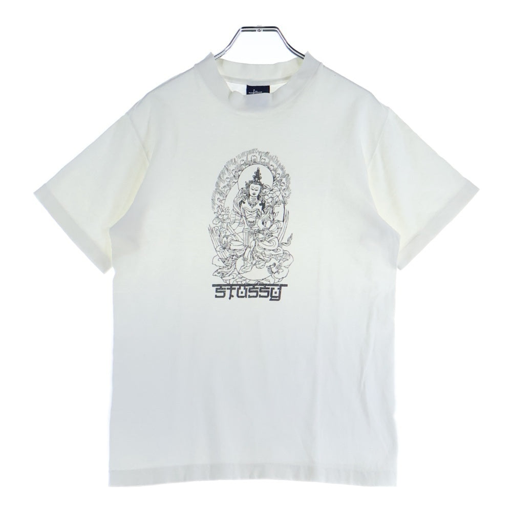 STUSSY(ステューシー) 90s OLD STUSSY オールドステューシー 紺タグ 釈迦プリント クルーネック 半袖Tシャツ カットソー ホワイト