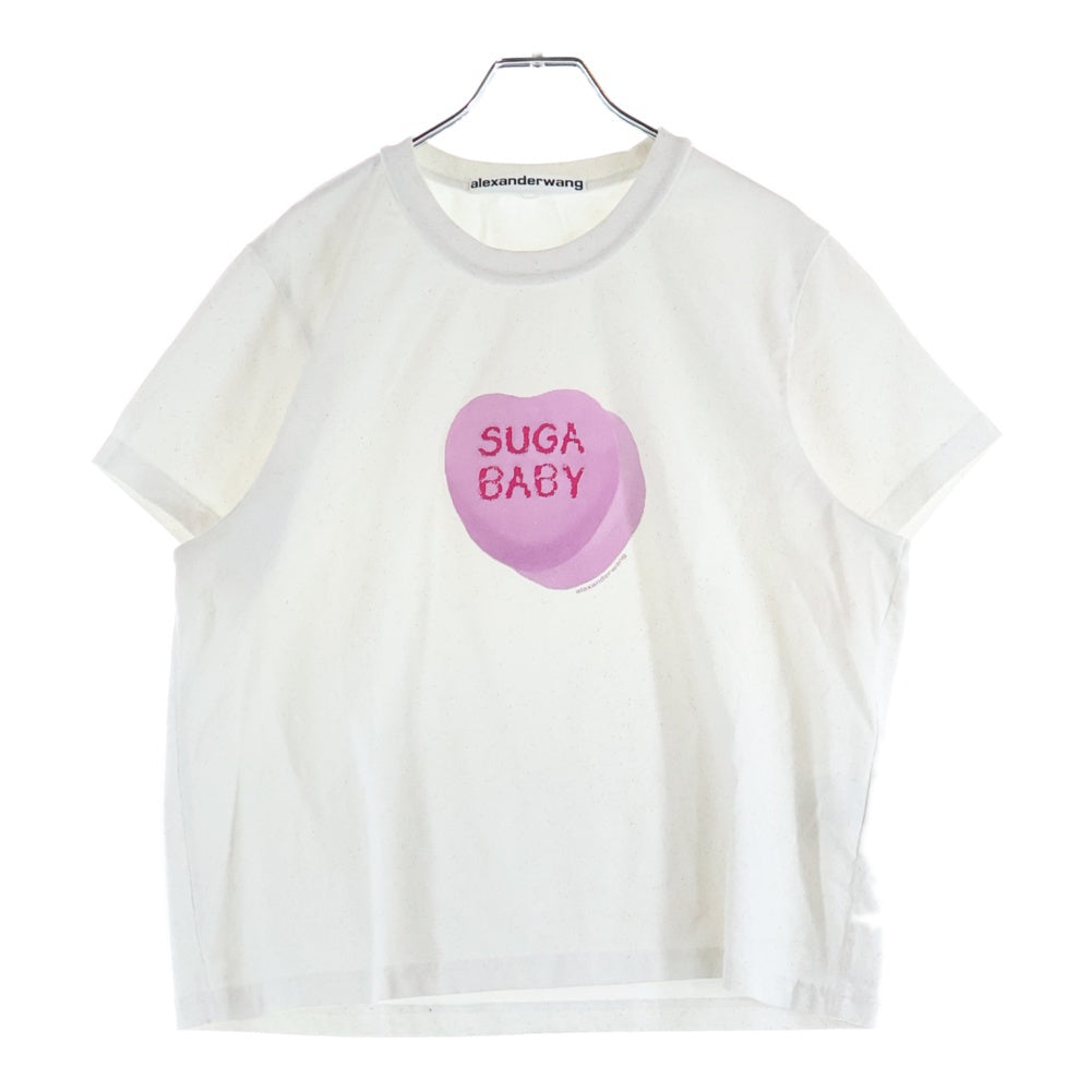 ALEXANDER WANG(アレキサンダーワン) Suga Baby Tee Bright White シュガーベイビープリント グリッタークルーネック半袖Tシャツ カットソー ホワイト レディース