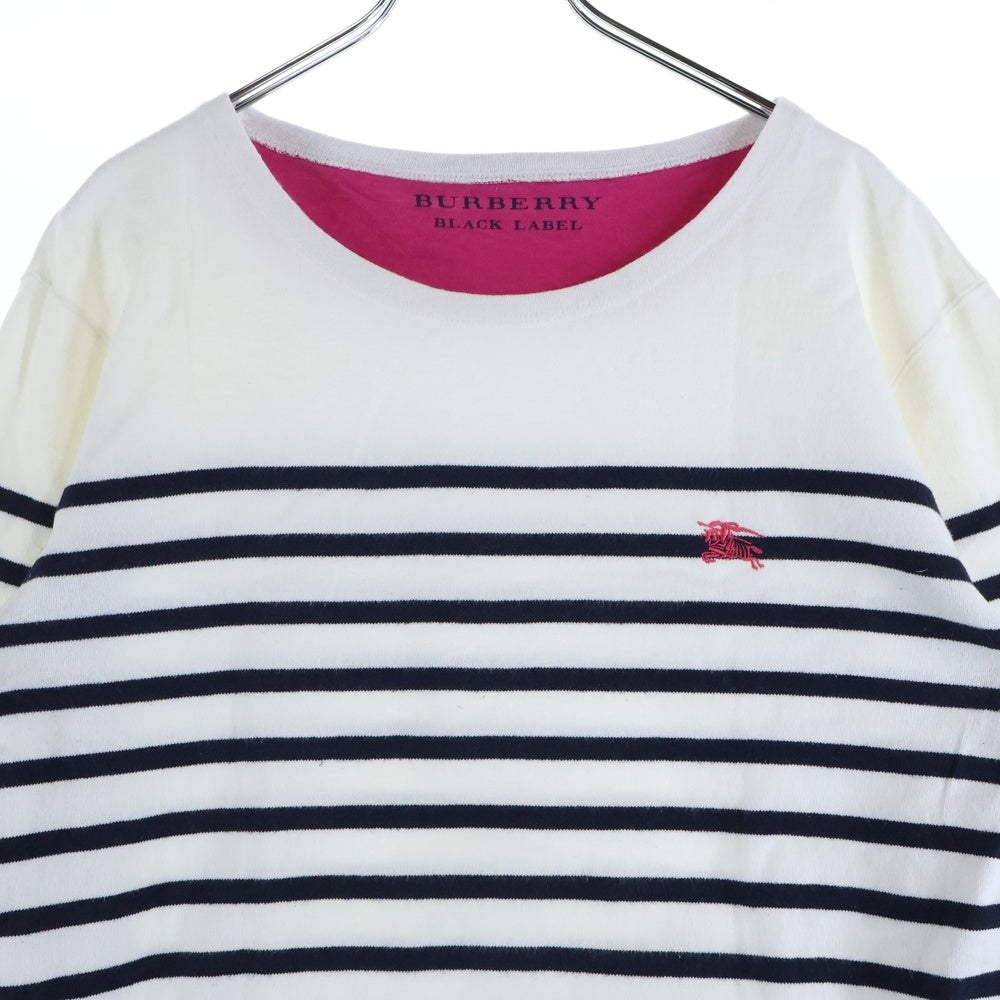 BURBERRY BLACK LABEL(バーバリー ブラックレーベル) ボーダー クルーネック 長袖 カットソー Tシャツ ネイビー/ホワイト