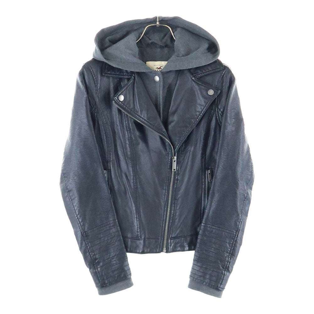 HOLLISTER(ホリスター) フェイクレザー コットン 切り返し フーデッド ジャケット ブルゾン ブラック レディース