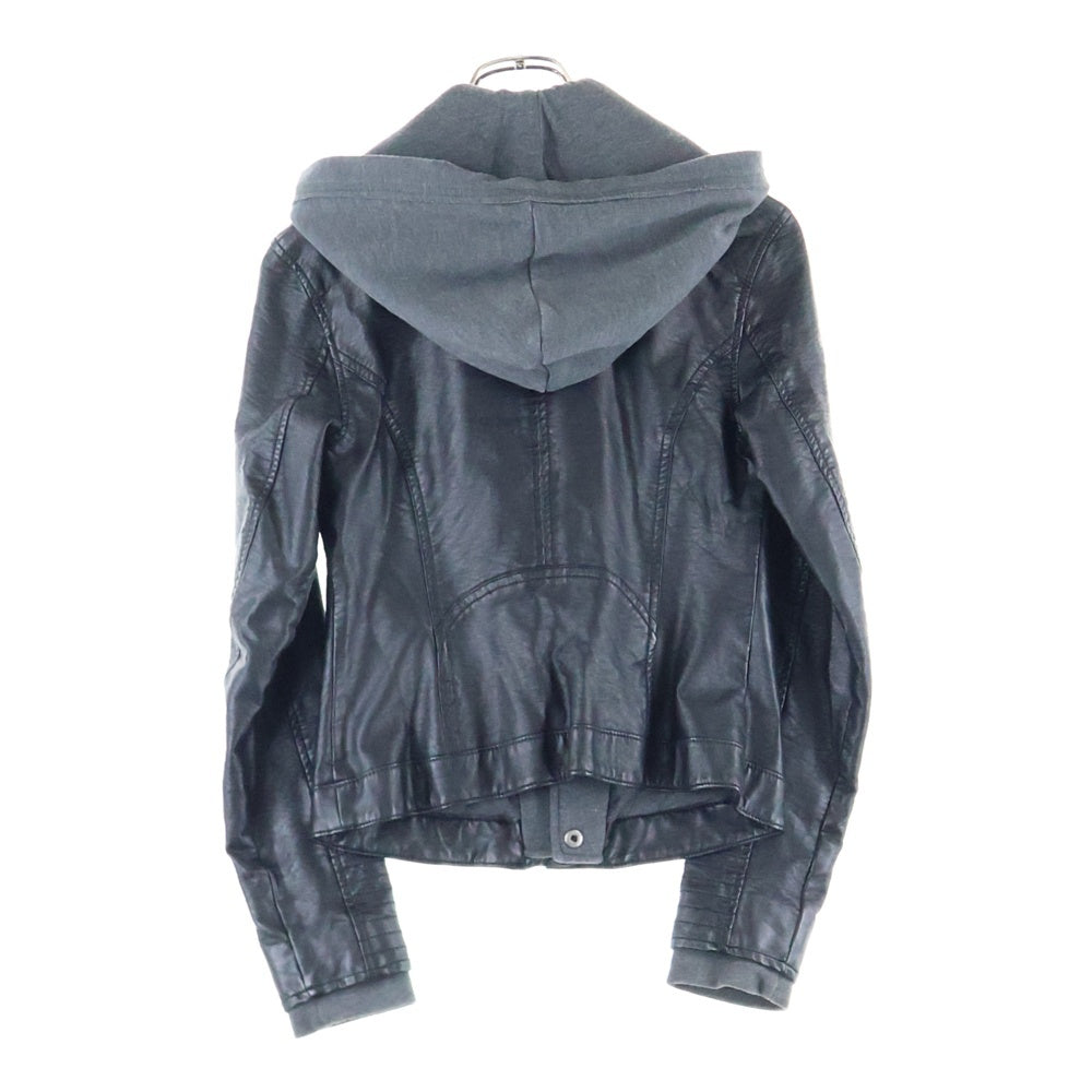 HOLLISTER(ホリスター) フェイクレザー コットン 切り返し フーデッド ジャケット ブルゾン ブラック レディース