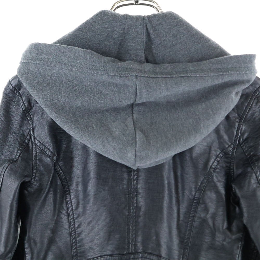 HOLLISTER(ホリスター) フェイクレザー コットン 切り返し フーデッド ジャケット ブルゾン ブラック レディース