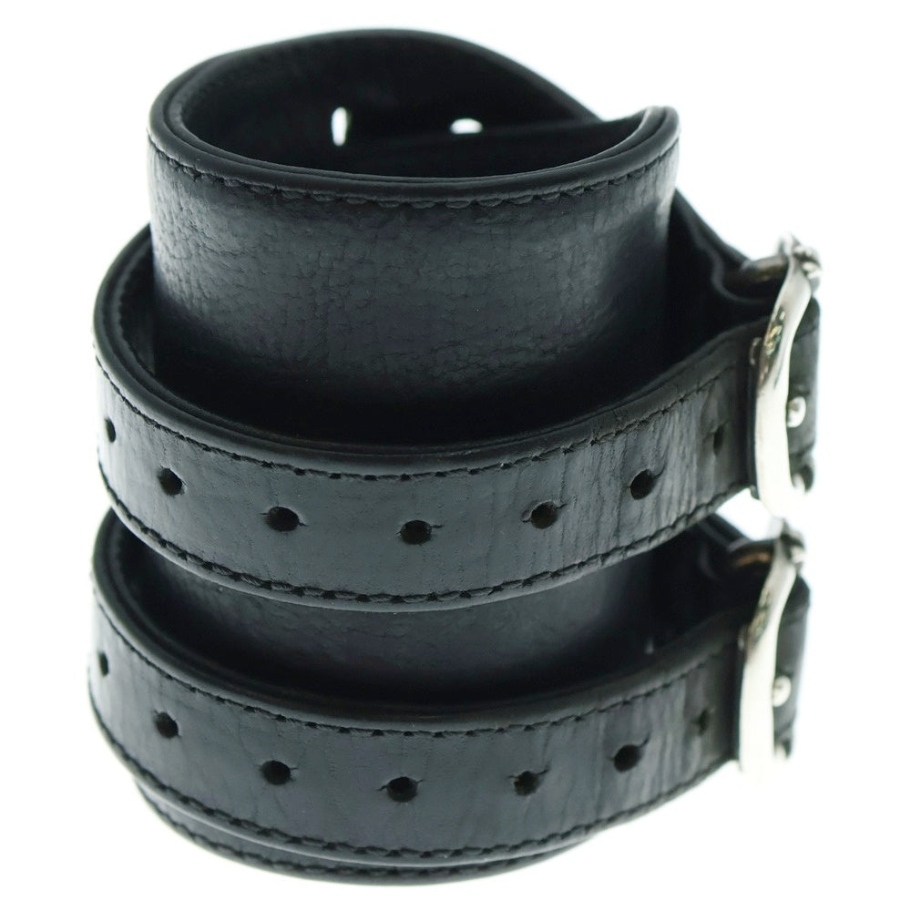 CHROME HEARTS(クロムハーツ) DOUBLE RR ダブルロックンロール ガンスリンガー レザーブレスレット ブラック/シルバー