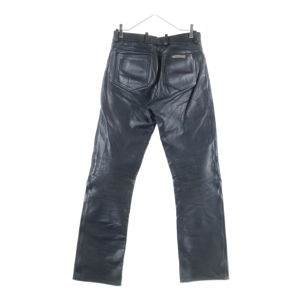 CHROME HEARTS(クロムハーツ) LTHR PANTS クロスボールボタン 5ポケット フレアニー ボタンフライ レザー ストレートパンツ ブラック