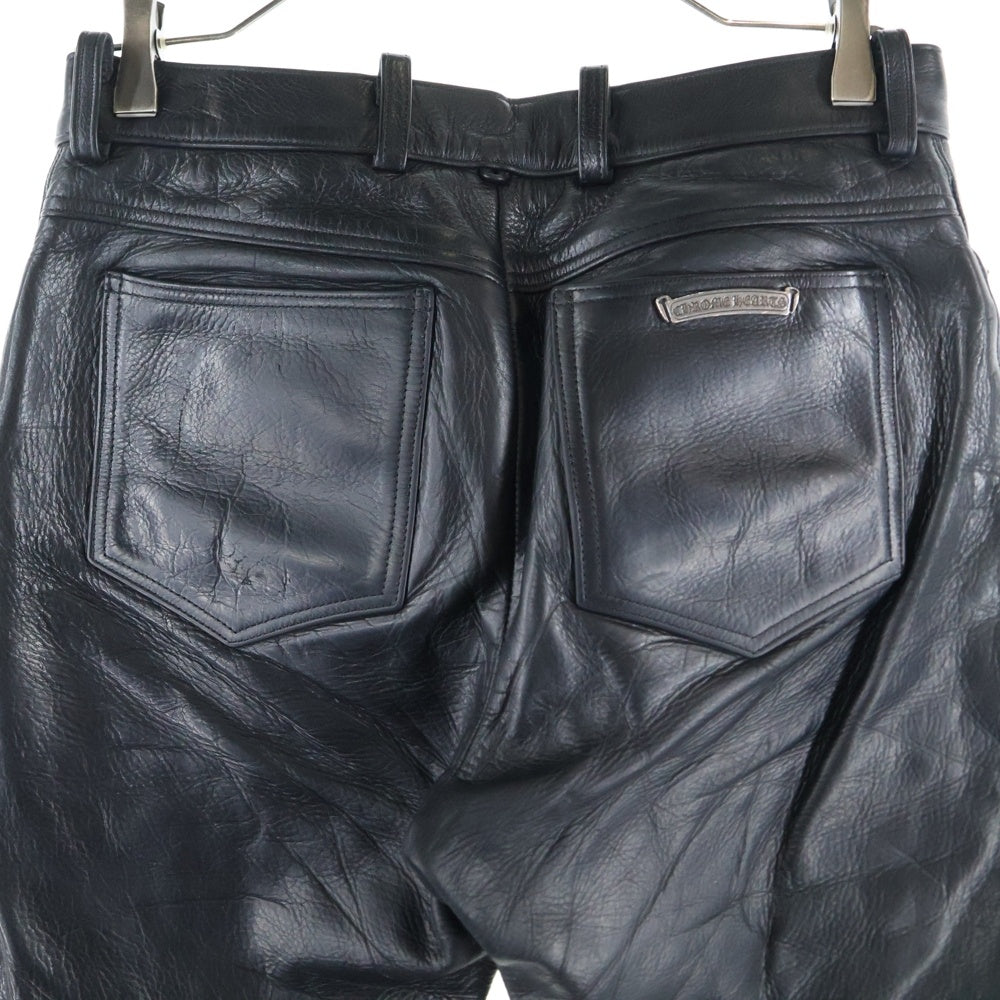 CHROME HEARTS(クロムハーツ) LTHR PANTS クロスボールボタン 5ポケット フレアニー ボタンフライ レザー ストレートパンツ ブラック