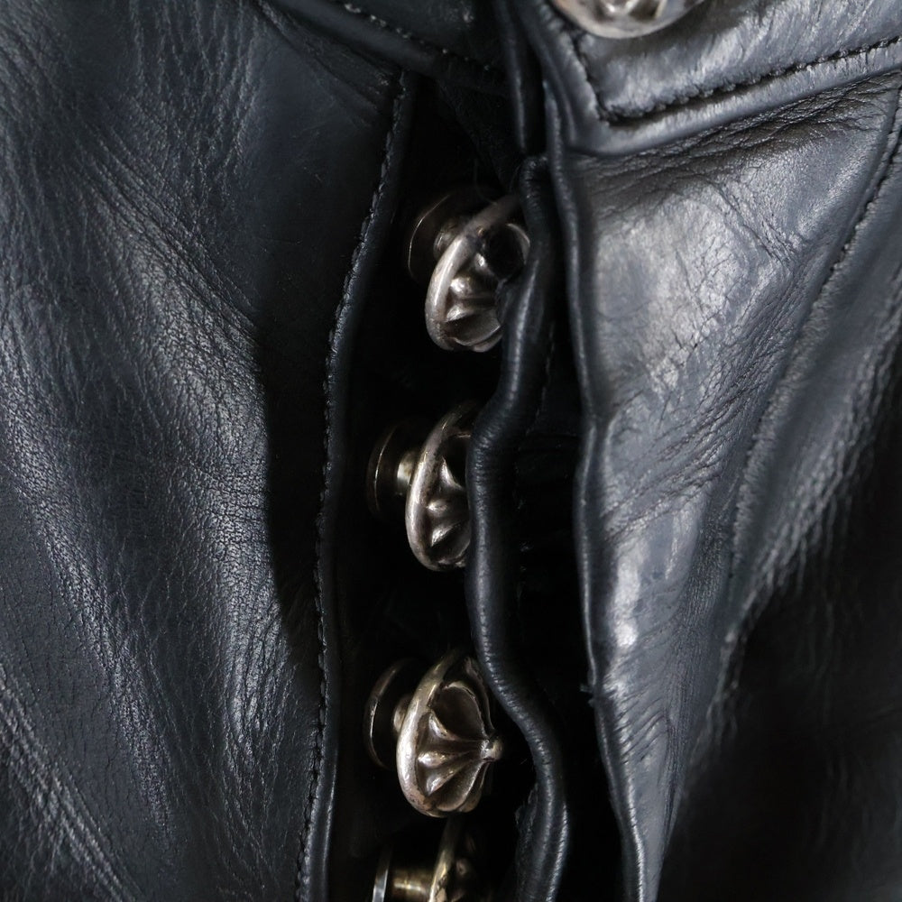 CHROME HEARTS(クロムハーツ) LTHR PANTS クロスボールボタン 5ポケット フレアニー ボタンフライ レザー ストレートパンツ ブラック