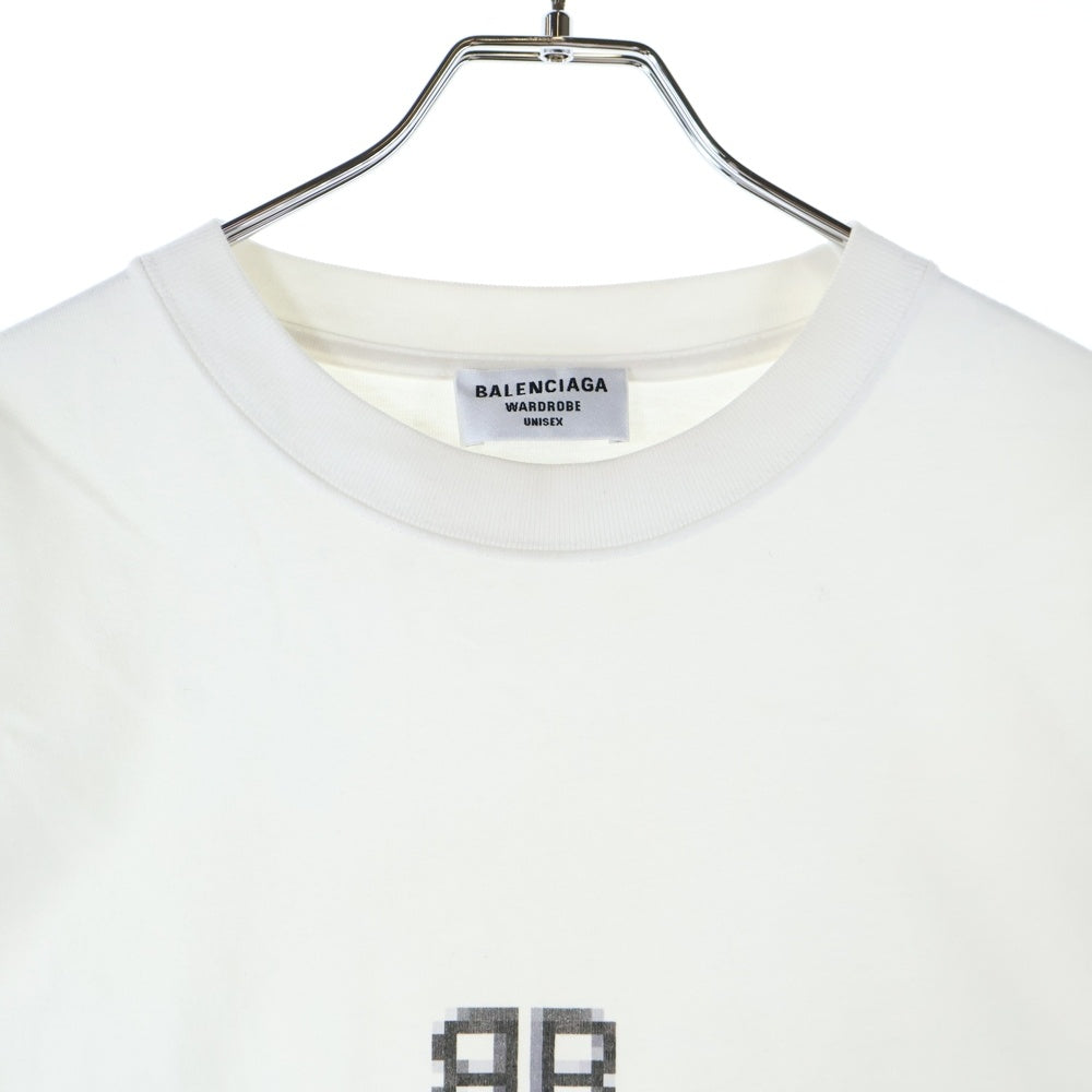 BALENCIAGA(バレンシアガ) 21SS BLCG BB PIXEL MEDIUM FIT T-SHIRT モザイク ピクセルロゴプリント クルーネック 半袖 カットソー Tシャツ ホワイト 612965 TKVI7