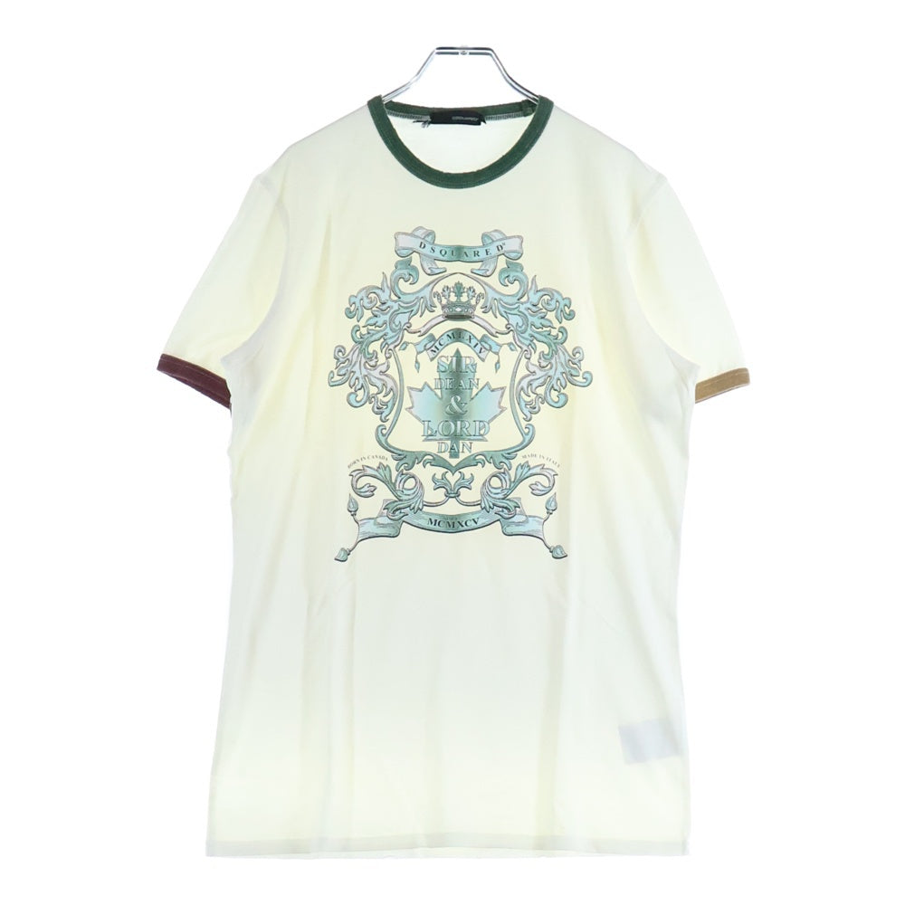 DSQUARED2(ディースクエアード) フロントプリント ラグラン クルーネック 半袖Tシャツ カットソー ホワイト