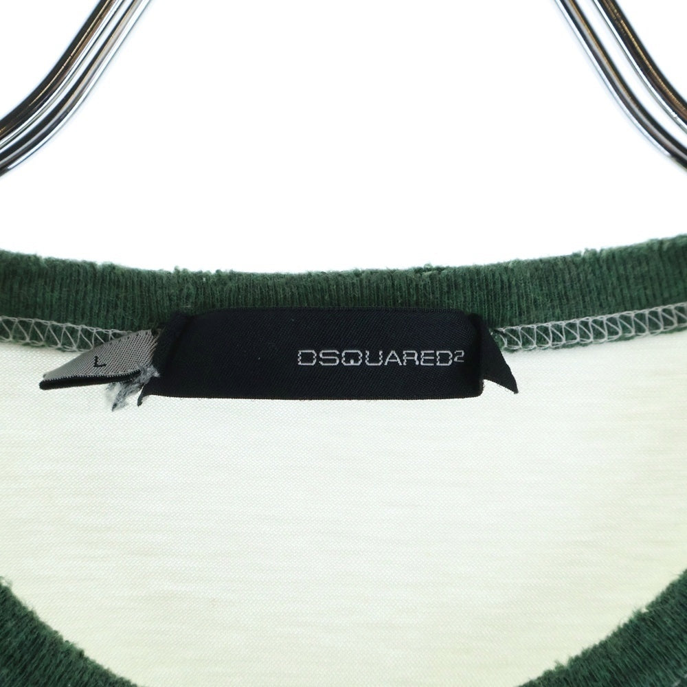 DSQUARED2(ディースクエアード) フロントプリント ラグラン クルーネック 半袖Tシャツ カットソー ホワイト