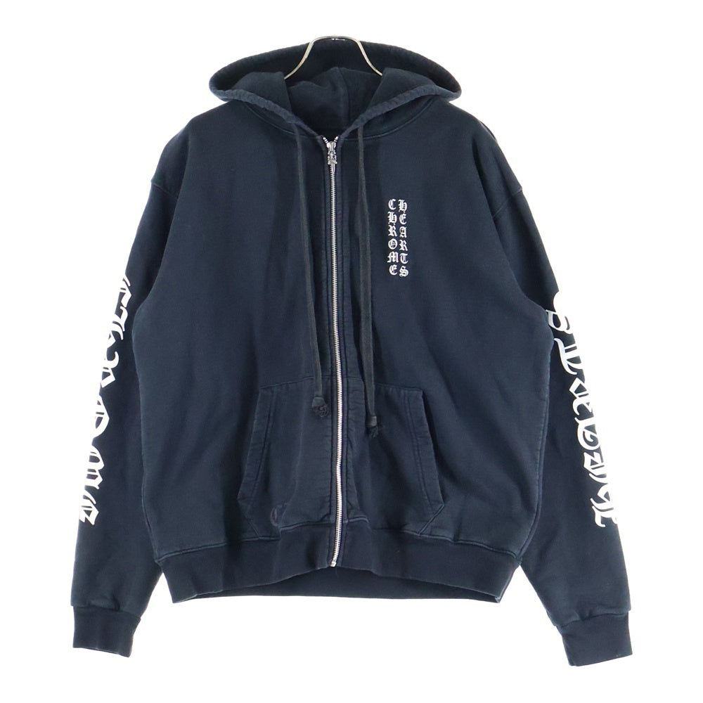 CHROME HEARTS(クロムハーツ) SWTSHRT HD ZIP 袖ロゴプリント フーディー ジップアップパーカー ブラック