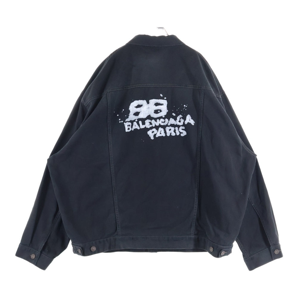 BALENCIAGA(バレンシアガ) 22AW HAND DRAWN BB Oversized Denim Jacket ハンドドロウン スプレー ペイント BBアイコン オーバーサイズド デニムジャケット ブラック 724646 TNW54