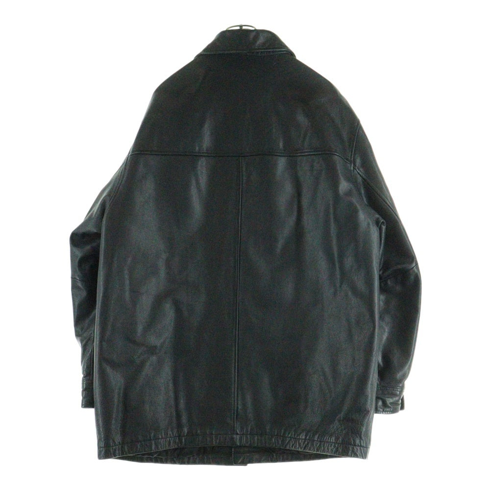 NO BRAND(ノーブランド) Sugar 胸プリント レザー カバーオール ブラック