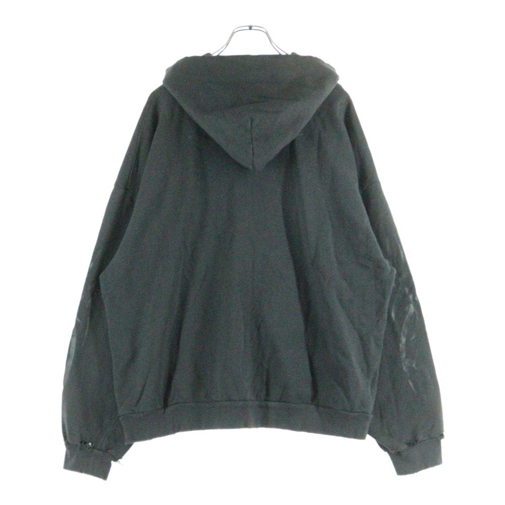 BALENCIAGA(バレンシアガ) 24AW Regular Zip Up Hoodie ロゴプリント ダメージ加工 ジップアップ スウェットパーカー フーディー チャコール 803264 TRVA4