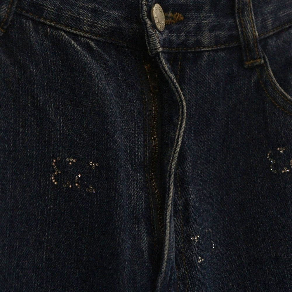 NO BRAND(ノーブランド) PAGE BOY(ページボーイ) ラインストーン ワイド デニムパンツ インディゴ PB550008TS