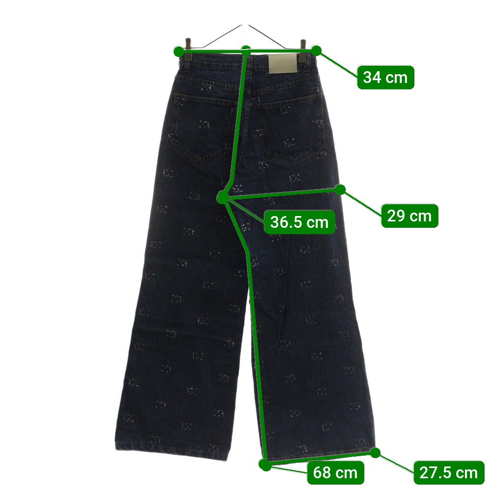 NO BRAND(ノーブランド) PAGE BOY(ページボーイ) ラインストーン ワイド デニムパンツ インディゴ PB550008TS