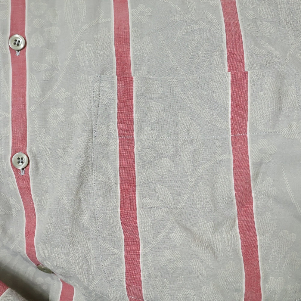 YVES SAINT LAURENT(イヴサンローラン) 90s ストライプ 右ポケット コットン長袖シャツ レッド/グレー