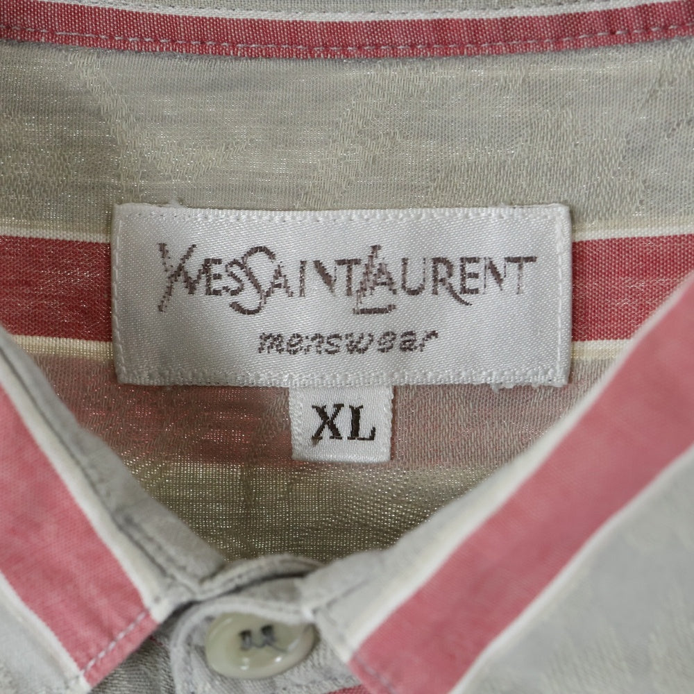 YVES SAINT LAURENT(イヴサンローラン) 90s ストライプ 右ポケット コットン長袖シャツ レッド/グレー
