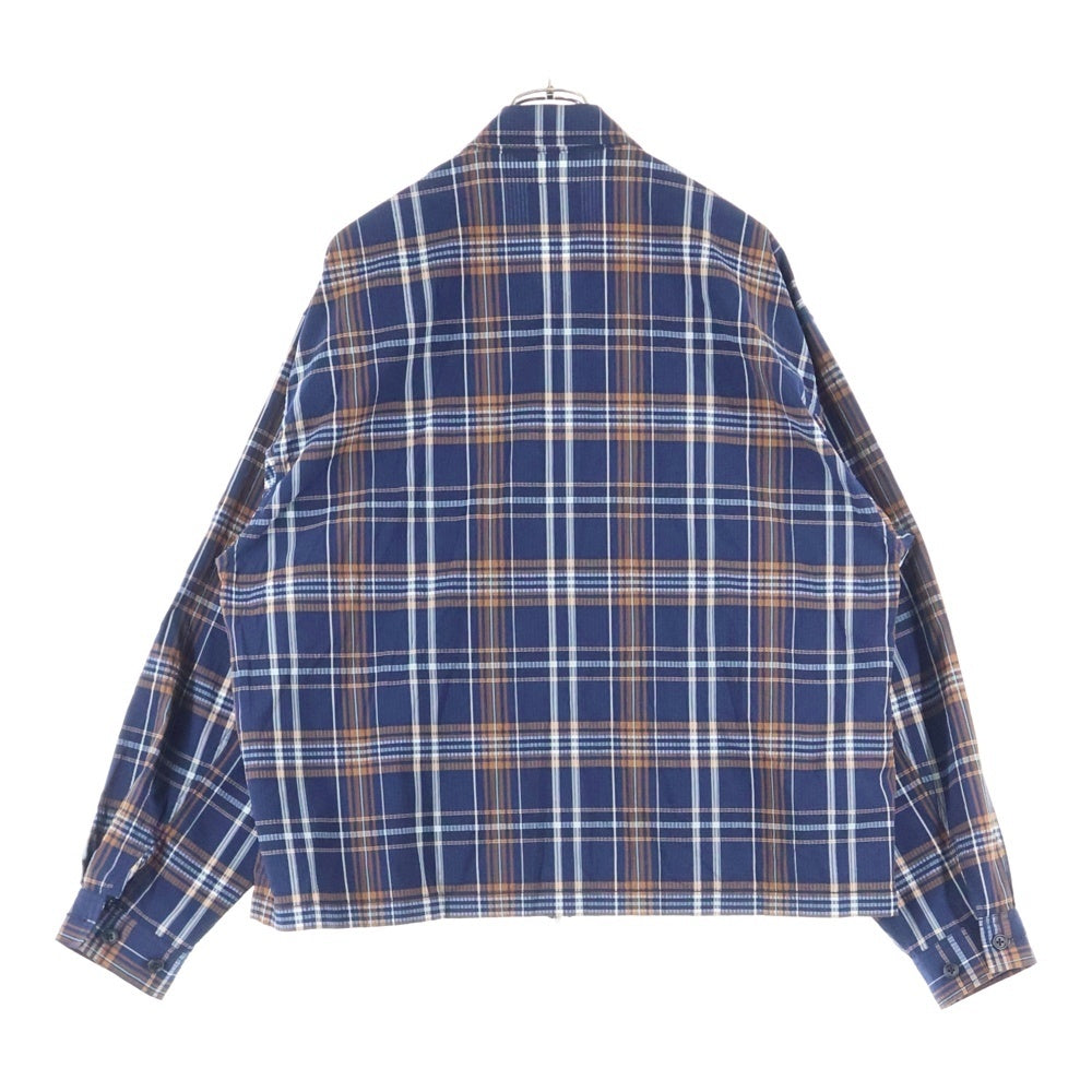 BEAMS(ビームス) シアサッカーチェックジップアップブルゾジャケット 長袖シャツ ネイビー 11-18-5258-457