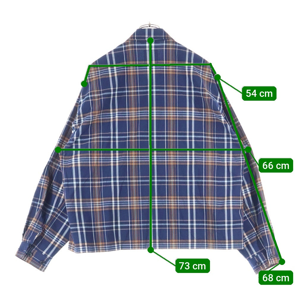 BEAMS(ビームス) シアサッカーチェックジップアップブルゾジャケット 長袖シャツ ネイビー 11-18-5258-457