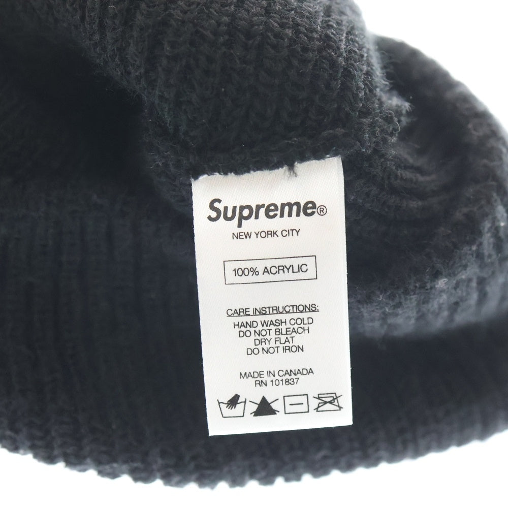 SUPREME(シュプリーム) ロゴクリップ タグリブド アクリル ショートビーニー ブラック