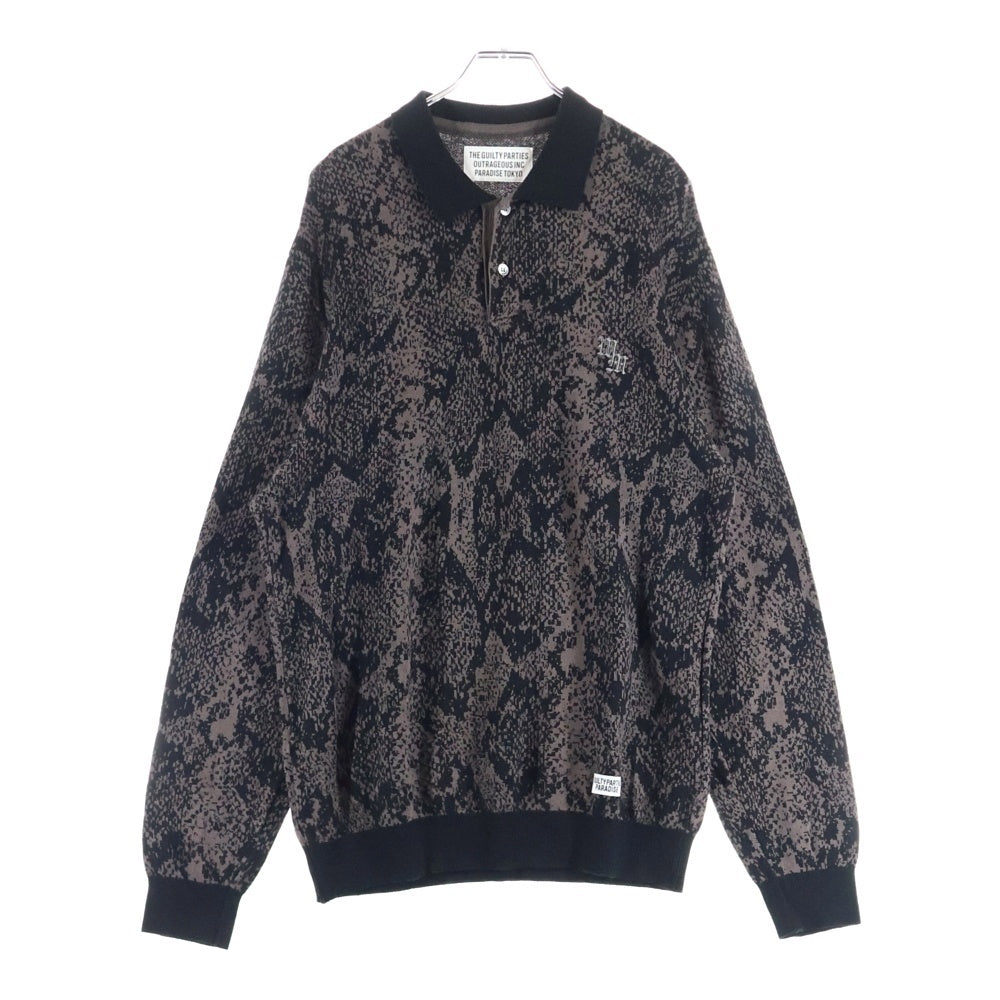 WACKO MARIA(ワコマリア) 22AW PYTHON KINT POLO SHIRT パイソン柄 長袖ポロシャツ ブラウン 22FW-WMK-KN20