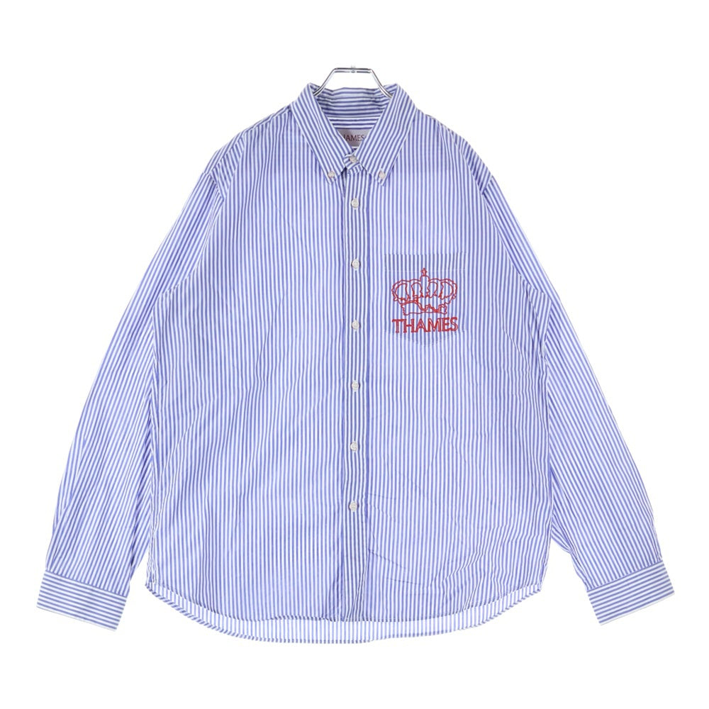 Thames(テムズ) p.g shirts Blondey McCoy ブロンディ・マッコイ ロゴ刺繍 右ポケット ストライプ 長袖シャツ ブルー/ホワイト