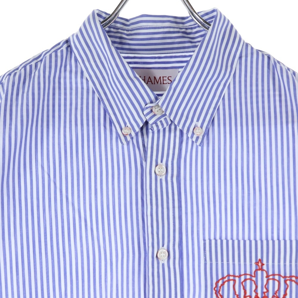 Thames(テムズ) p.g shirts Blondey McCoy ブロンディ・マッコイ ロゴ刺繍 右ポケット ストライプ 長袖シャツ ブルー/ホワイト