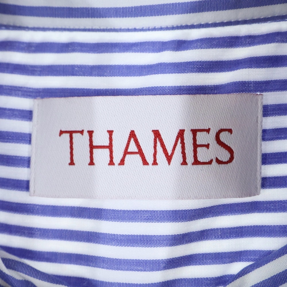 Thames(テムズ) p.g shirts Blondey McCoy ブロンディ・マッコイ ロゴ刺繍 右ポケット ストライプ 長袖シャツ ブルー/ホワイト