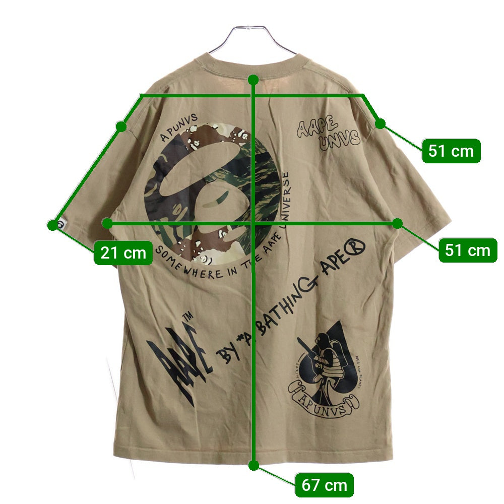 AAPE BY A BATHING APE(エーエイプバイアベイシングエイプ) 両面プリント クルーネック 半袖 Tシャツ カットソー ベージュ AAPTEM0882XXI