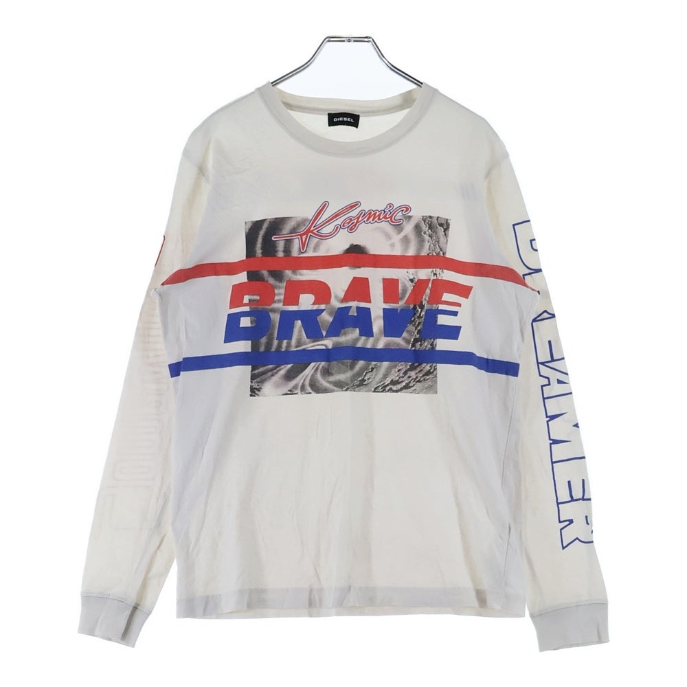 DIESEL(ディーゼル) BRAVE フロント プリント 長袖Tシャツ カットソー ホワイト