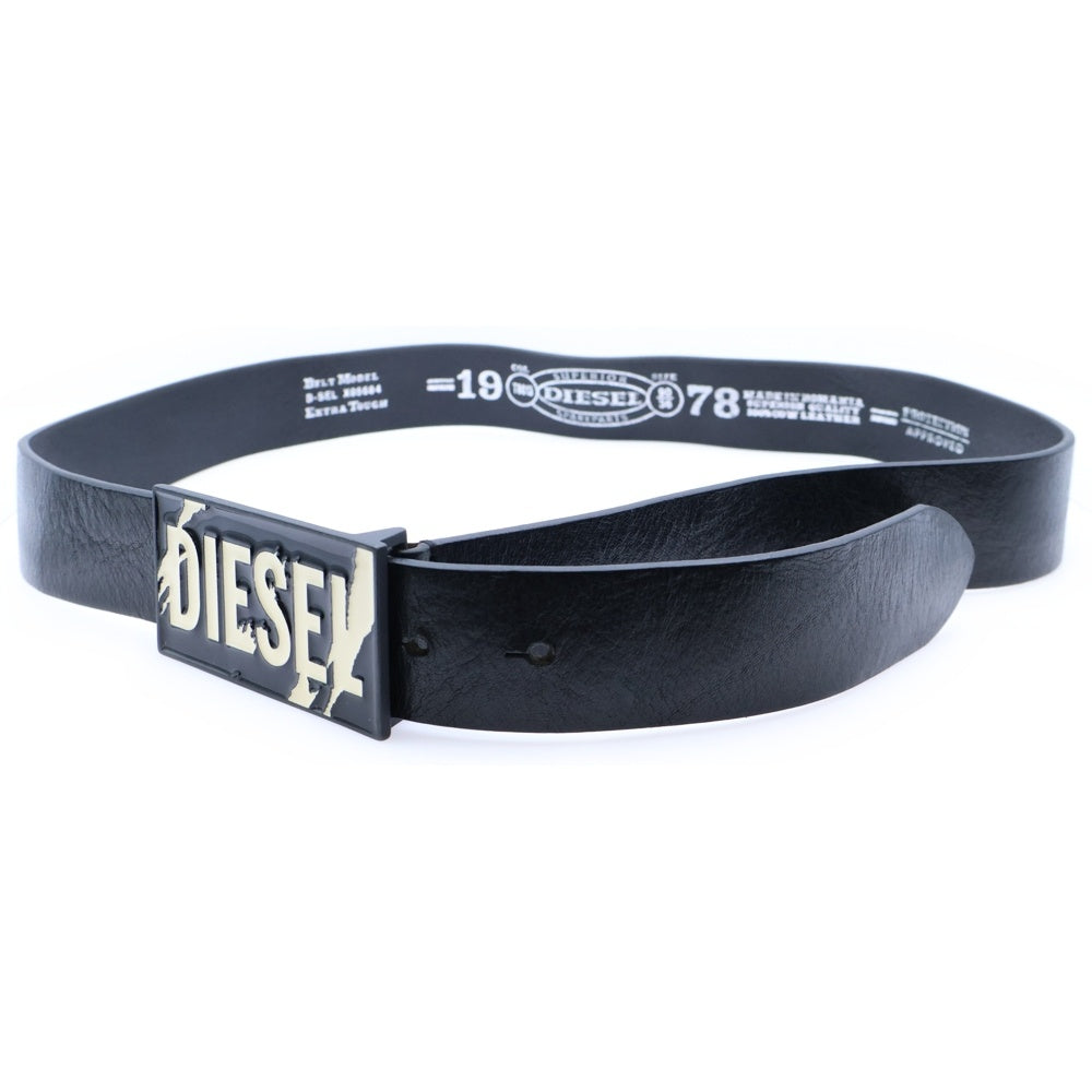DIESEL(ディーゼル) ロゴバックル レザーベルト ブラック