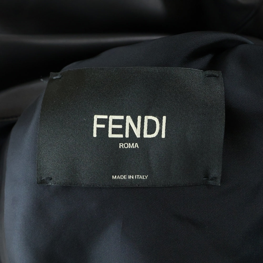 FENDI(フェンディ) Beige Full Monogram Lining Overcoat フロント モノグラム スタッズ シングルライダース ブラック FPG430 SSM