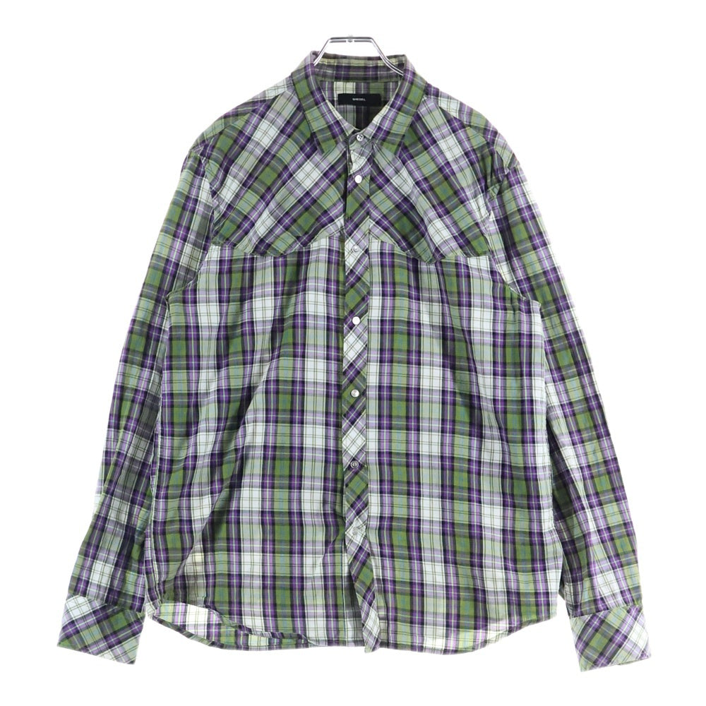 DIESEL(ディーゼル) コットン 長袖 チェック シャツ パープル