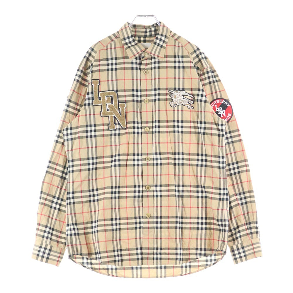 BURBERRY(バーバリー) 19AW SW1 LOGO CHECK SHIRTS ノバチェック 刺繍ロゴ 長袖チェックシャツ ベージュ 8024529