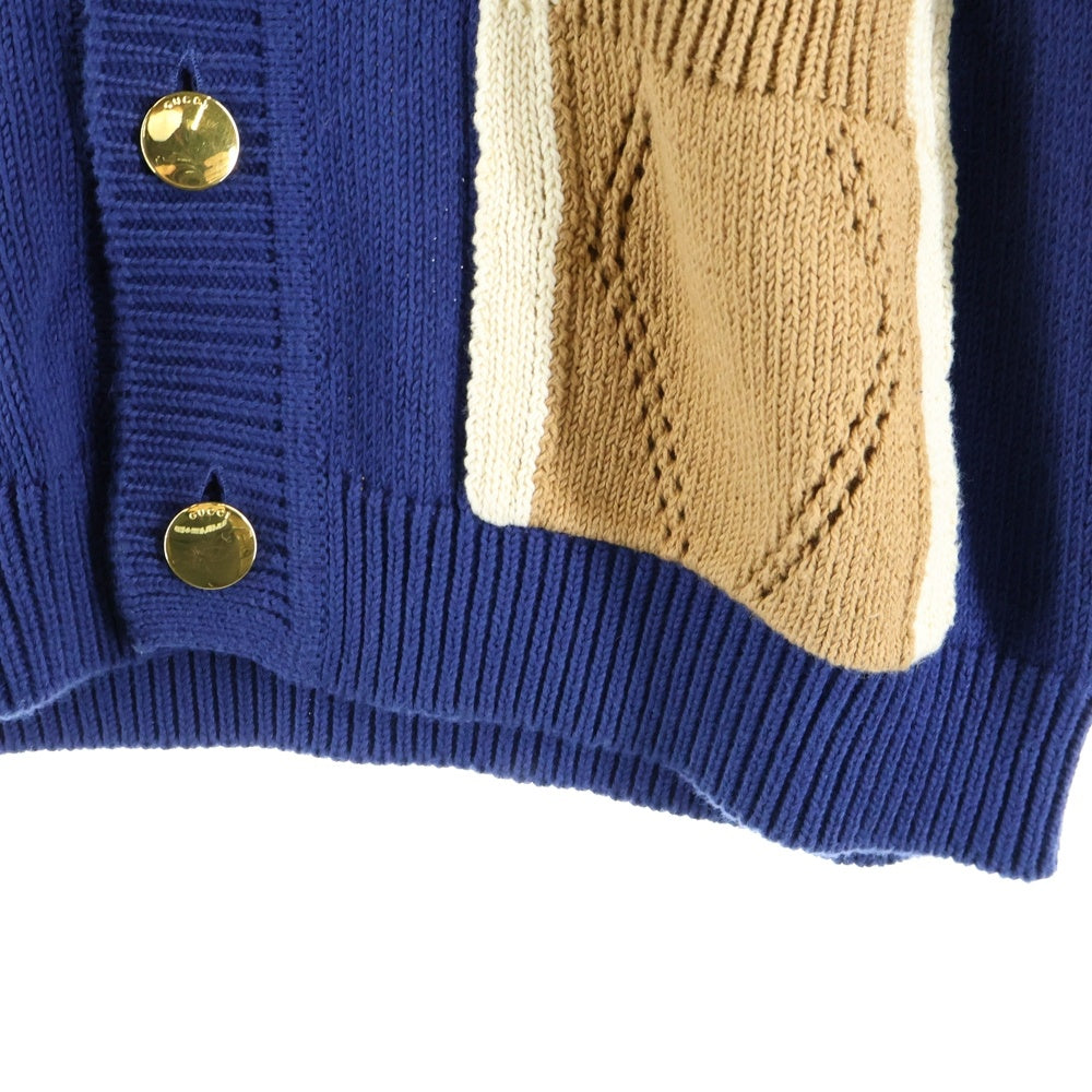 GUCCI(グッチ) 21AW GG CARDIGAN GGステッチ ニットカーディガン ネイビー/ブラウン 655105 XKBWE