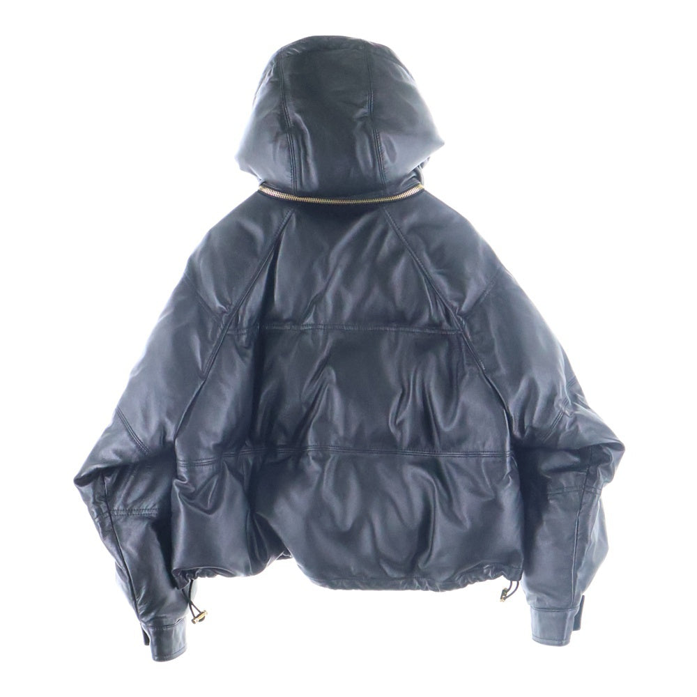 CELINE(セリーヌ) 21AW Puffer Jacket ラムスキン クロップド キルティング パファージャケット フーディー ブラック 2EA26978E