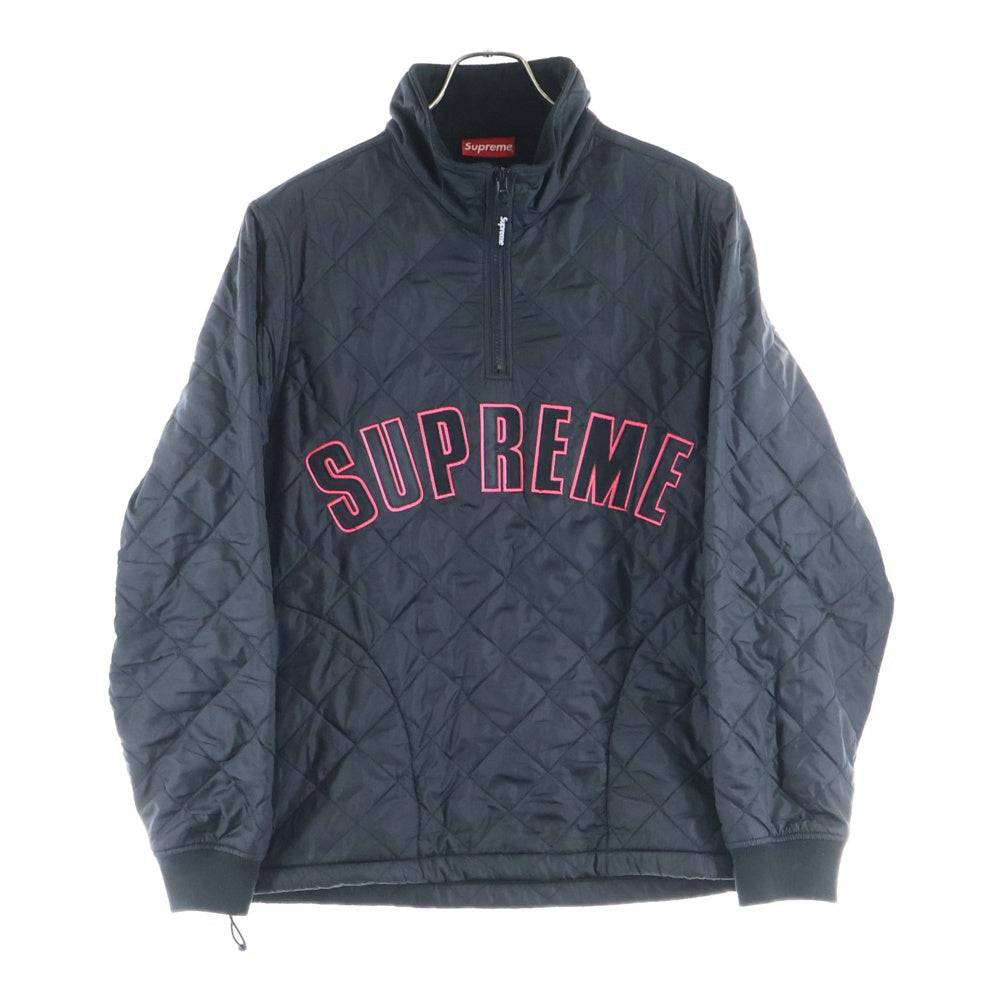 SUPREME(シュプリーム) 17SS Arc Logo Quilted Half Zip Pullover アーチロゴ キルティング ナイロン ハーフジップ プルオーバー トレーナー ブラック