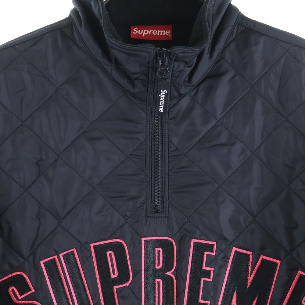 SUPREME(シュプリーム) 17SS Arc Logo Quilted Half Zip Pullover アーチロゴ キルティング ナイロン ハーフジップ プルオーバー トレーナー ブラック