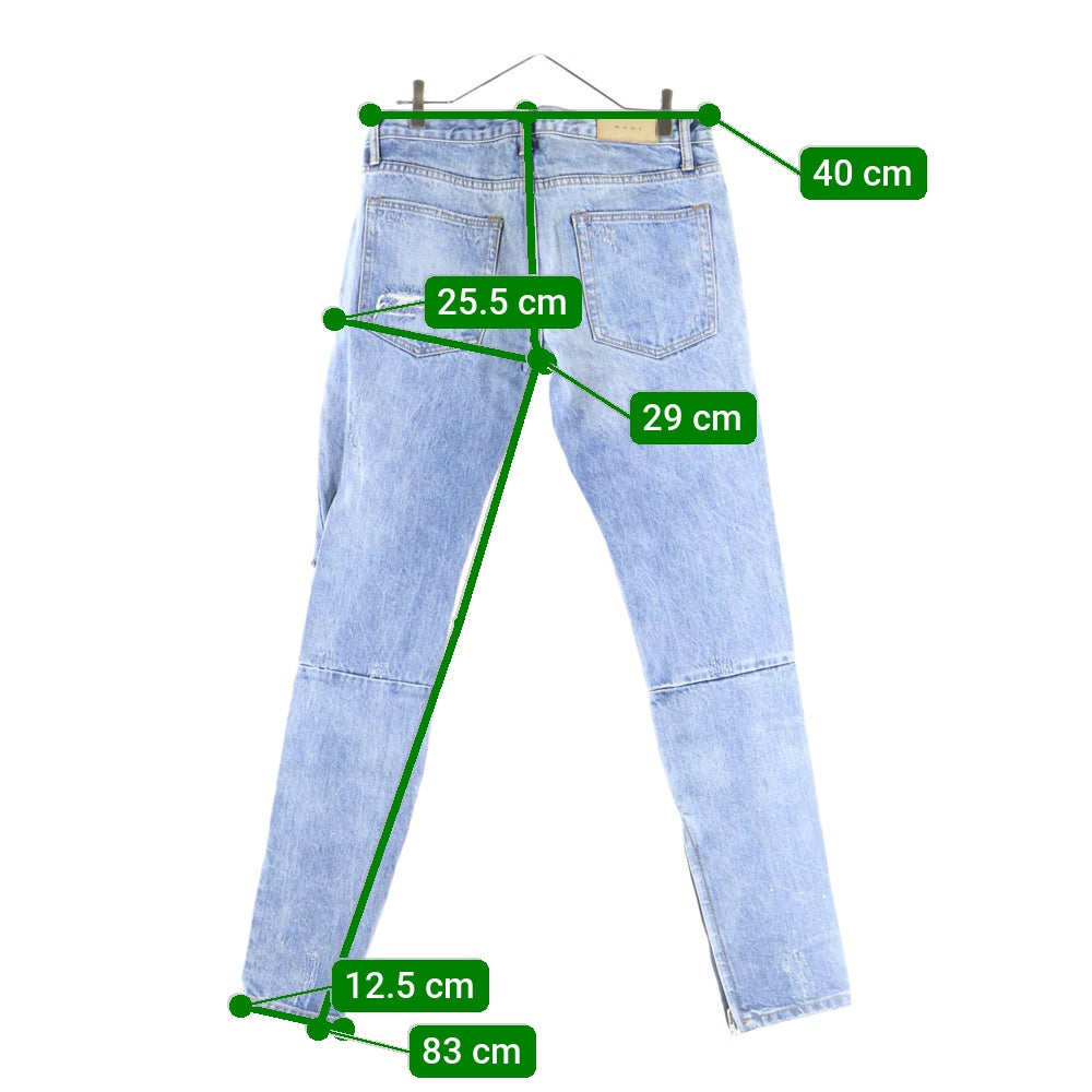 MNML(ミニマル) ダメージ加工 スリム デニムパンツ インディゴ