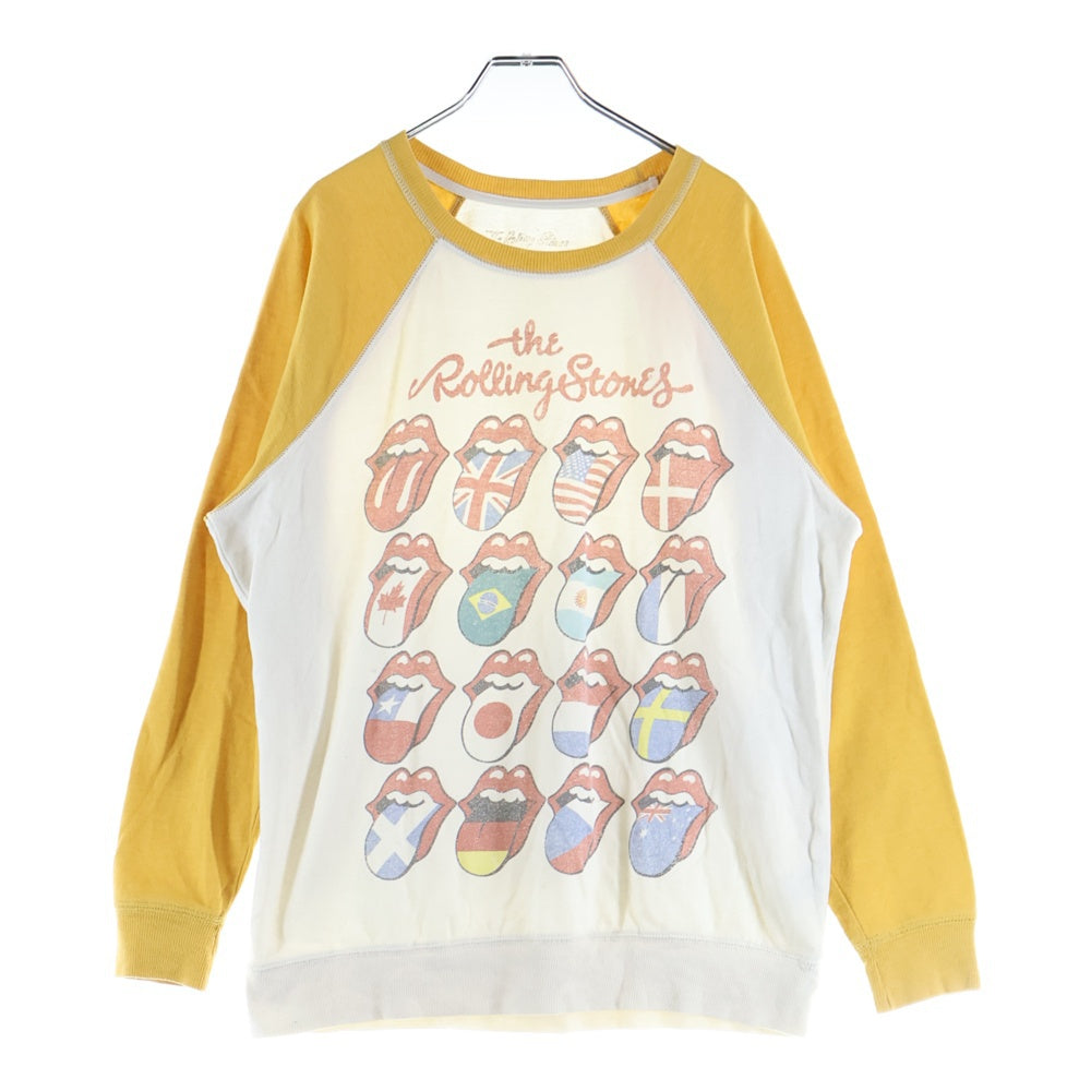THE ROLLING STONES(ザ・ローリング・ストーンズ) リップタン フロント プリント ラグラン クルーネックトレーナー ホワイト/イエロー
