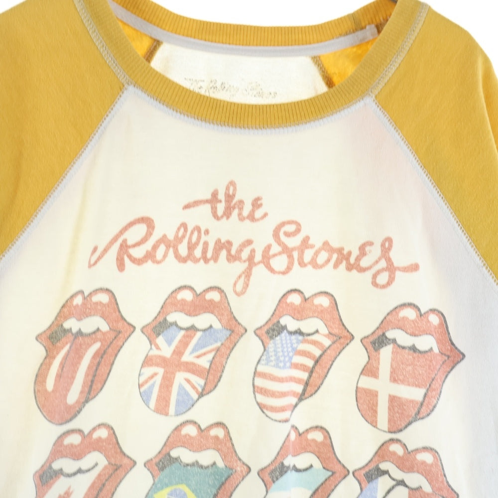 THE ROLLING STONES(ザ・ローリング・ストーンズ) リップタン フロント プリント ラグラン クルーネックトレーナー ホワイト/イエロー