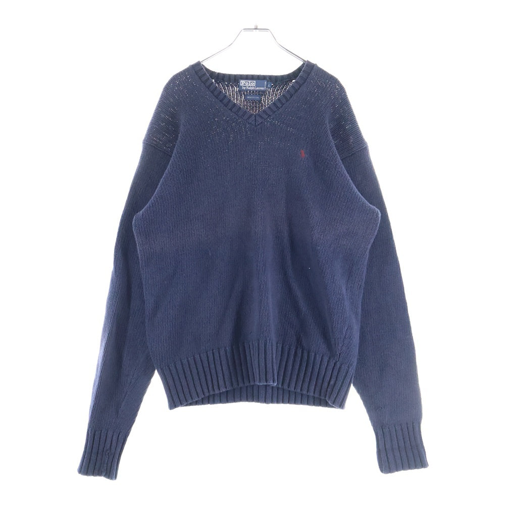POLO RALPH LAUREN(ポロラルフローレン) スモールポニー刺繍 クルーネック コットン ケーブルニット セーター ネイビー