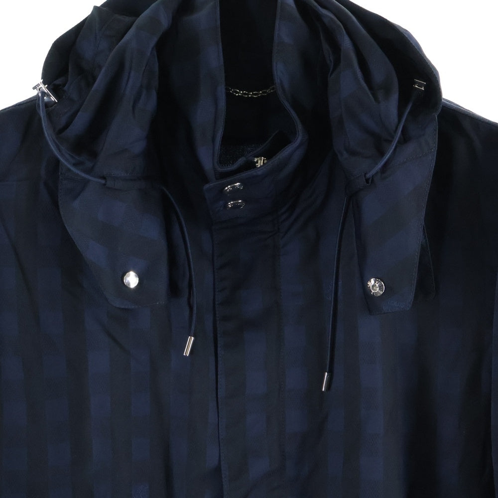 LOUIS VUITTON(ルイヴィトン) ダミエ フード付き ジップアップ ナイロンジャケット ブラック/ネイビー RM142M H6B31WPYR