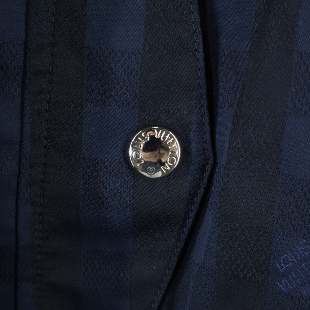 LOUIS VUITTON(ルイヴィトン) ダミエ フード付き ジップアップ ナイロンジャケット ブラック/ネイビー RM142M H6B31WPYR