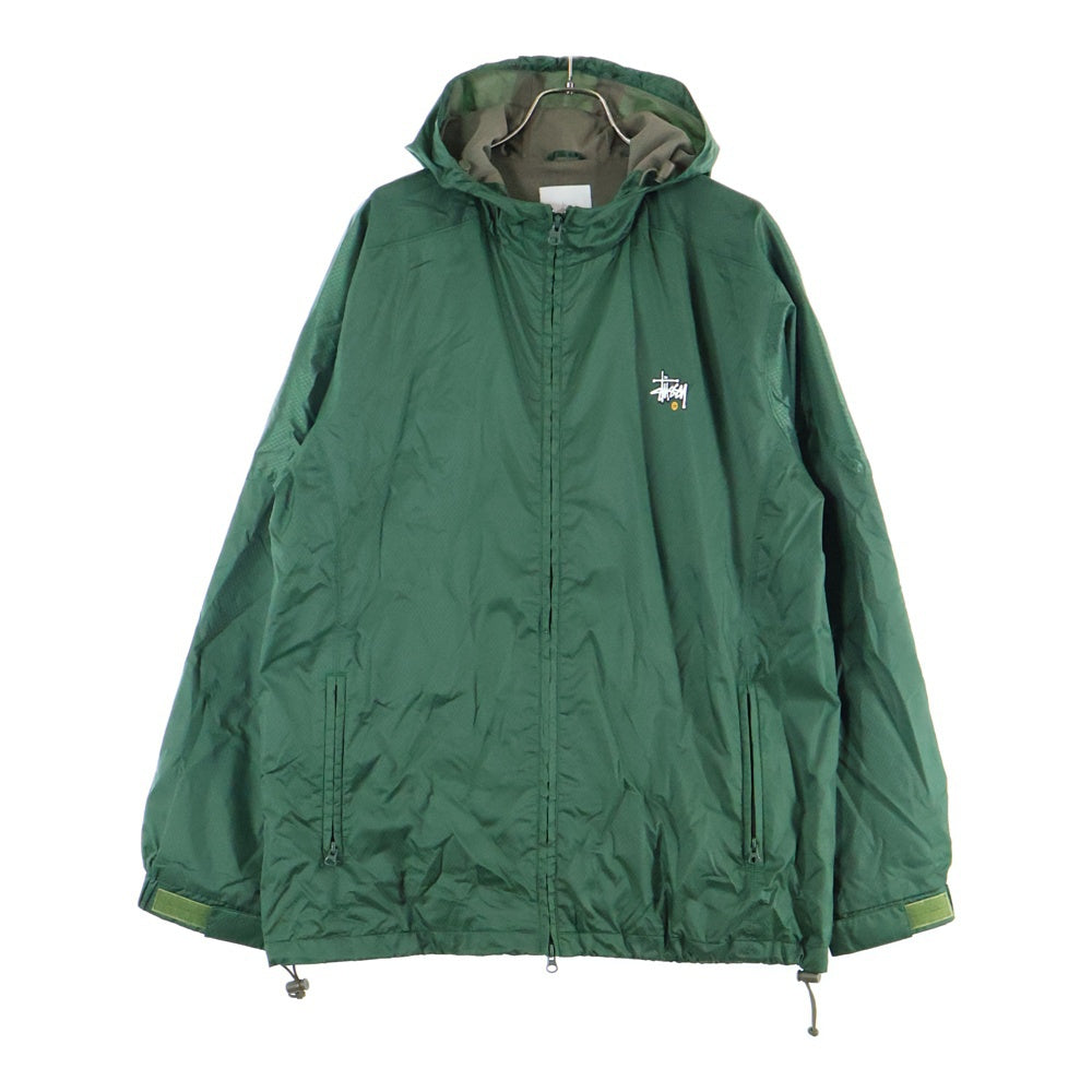 STUSSY(ステューシー) 90s 紺タグ付き 胸ロゴプリント 裏地メッシュ ナイロン フルジップ フーデッド ジャケット
