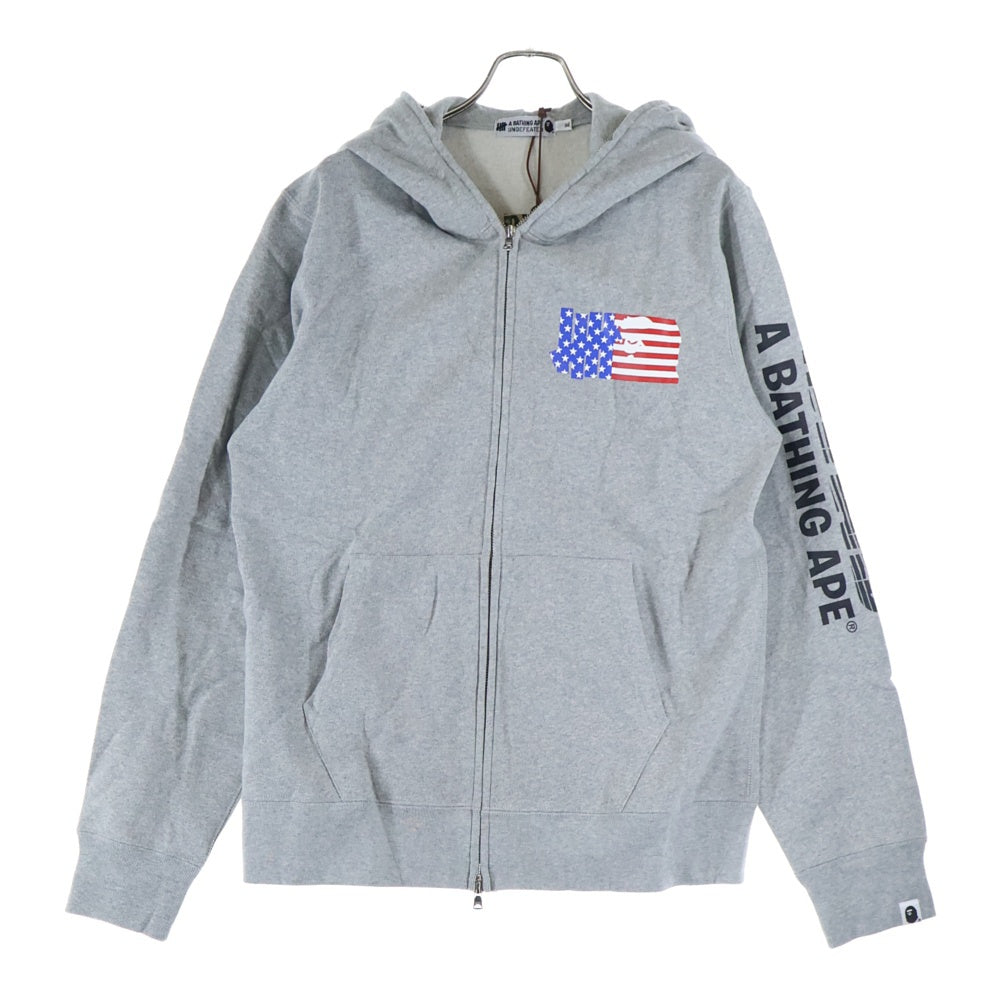 A BATHING APE(アベイシングエイプ) ×UNDEFEATED 両面 星条旗 ロゴ プリント スウェット ジップアップ パーカー グレー 1A21-115-929