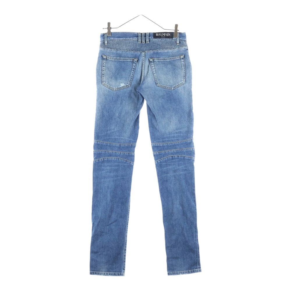 BALMAIN(バルマン) 17SS ダメージ加工 蛇腹バイカー デニムパンツ ジーンズ インディゴ S7H9551TO14E