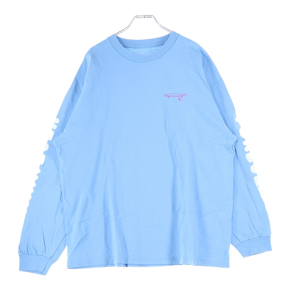 NO BRAND(ノーブランド) 袖プリント クルーネック 長袖 Tシャツ カットソー スカイブルー