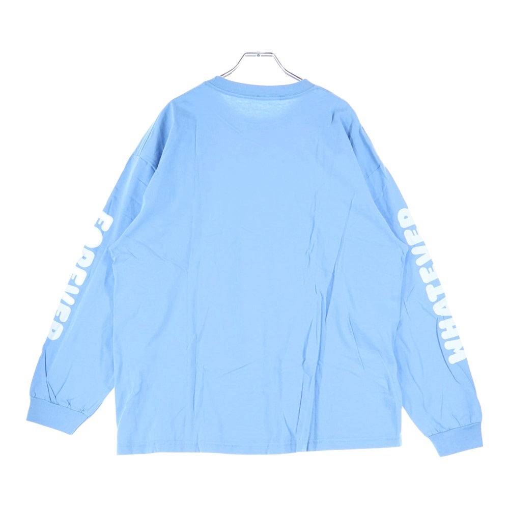NO BRAND(ノーブランド) 袖プリント クルーネック 長袖 Tシャツ カットソー スカイブルー